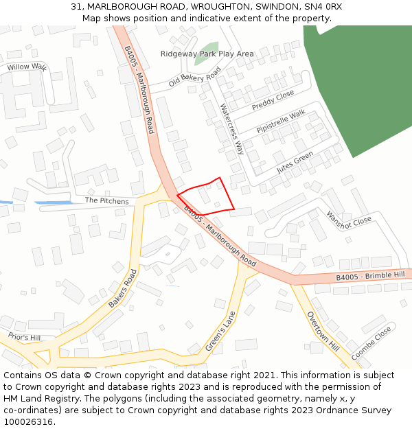 31, MARLBOROUGH ROAD, WROUGHTON, SWINDON, SN4 0RX: Location map and indicative extent of plot