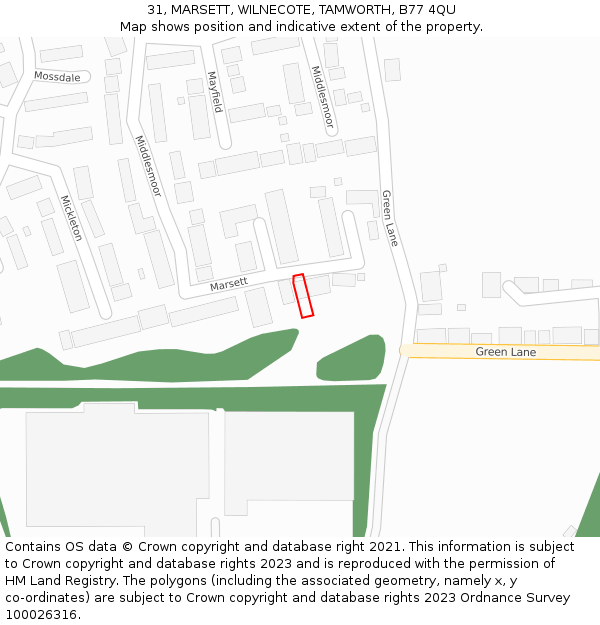 31, MARSETT, WILNECOTE, TAMWORTH, B77 4QU: Location map and indicative extent of plot