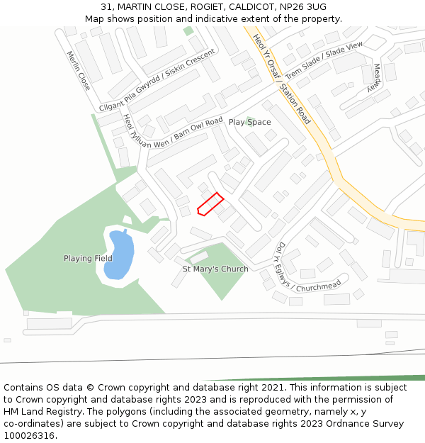 31, MARTIN CLOSE, ROGIET, CALDICOT, NP26 3UG: Location map and indicative extent of plot