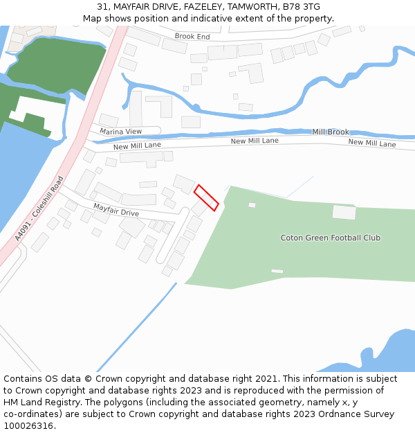 31, MAYFAIR DRIVE, FAZELEY, TAMWORTH, B78 3TG: Location map and indicative extent of plot