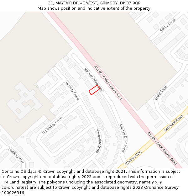 31, MAYFAIR DRIVE WEST, GRIMSBY, DN37 9QP: Location map and indicative extent of plot