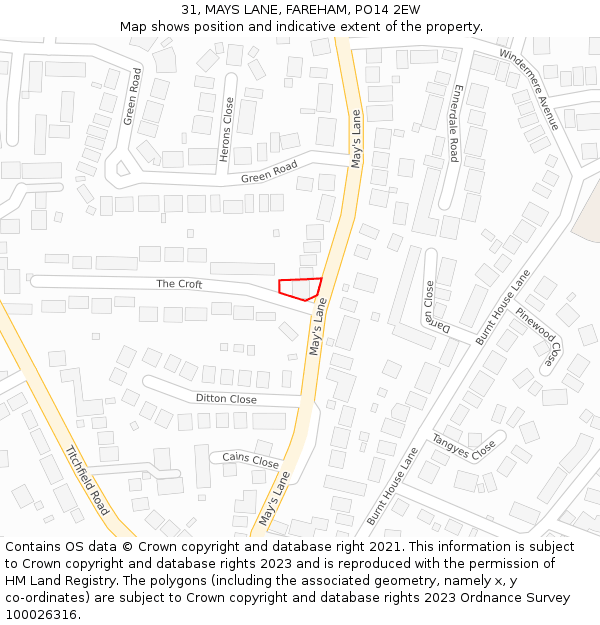 31, MAYS LANE, FAREHAM, PO14 2EW: Location map and indicative extent of plot