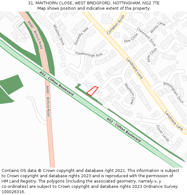 31, MAYTHORN CLOSE, WEST BRIDGFORD, NOTTINGHAM, NG2 7TE: Location map and indicative extent of plot