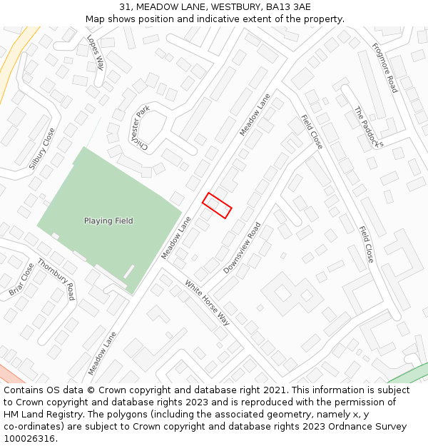 31, MEADOW LANE, WESTBURY, BA13 3AE: Location map and indicative extent of plot