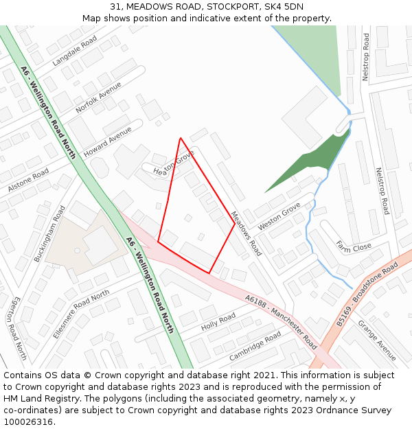 31, MEADOWS ROAD, STOCKPORT, SK4 5DN: Location map and indicative extent of plot