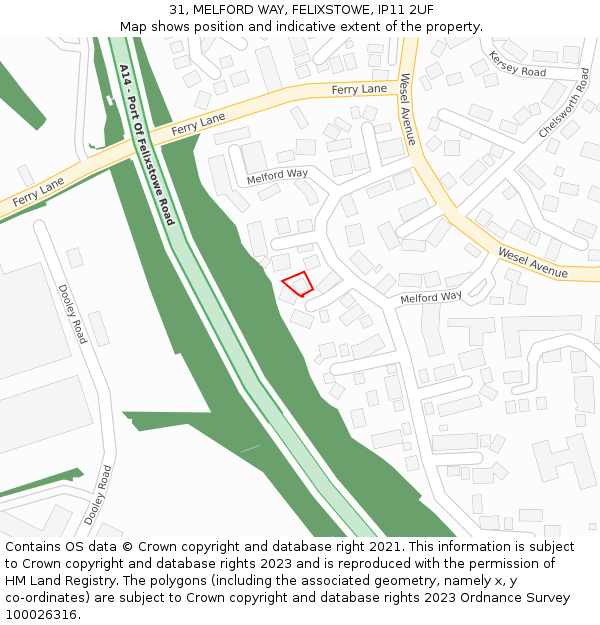 31, MELFORD WAY, FELIXSTOWE, IP11 2UF: Location map and indicative extent of plot
