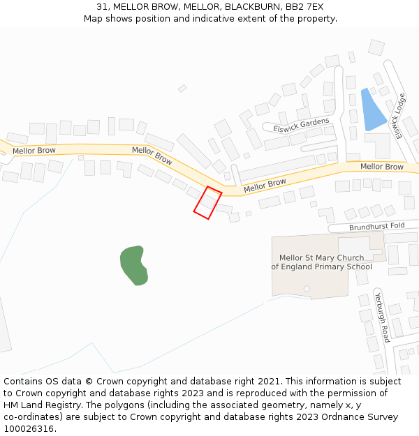 31, MELLOR BROW, MELLOR, BLACKBURN, BB2 7EX: Location map and indicative extent of plot