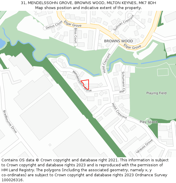 31, MENDELSSOHN GROVE, BROWNS WOOD, MILTON KEYNES, MK7 8DH: Location map and indicative extent of plot