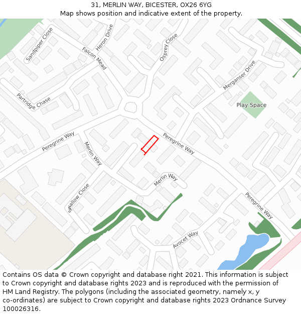 31, MERLIN WAY, BICESTER, OX26 6YG: Location map and indicative extent of plot