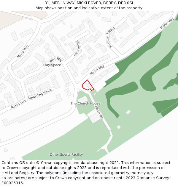 31, MERLIN WAY, MICKLEOVER, DERBY, DE3 0SL: Location map and indicative extent of plot