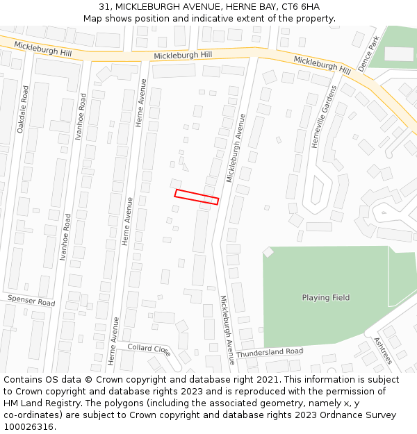 31, MICKLEBURGH AVENUE, HERNE BAY, CT6 6HA: Location map and indicative extent of plot