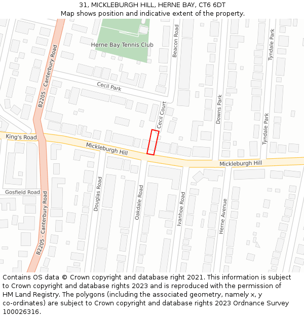31, MICKLEBURGH HILL, HERNE BAY, CT6 6DT: Location map and indicative extent of plot