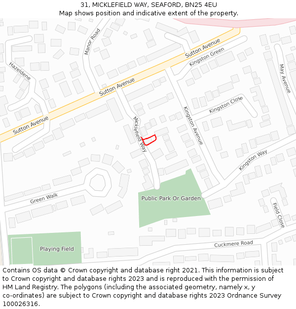 31, MICKLEFIELD WAY, SEAFORD, BN25 4EU: Location map and indicative extent of plot