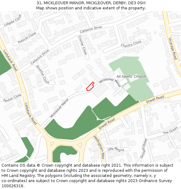 31, MICKLEOVER MANOR, MICKLEOVER, DERBY, DE3 0SH: Location map and indicative extent of plot