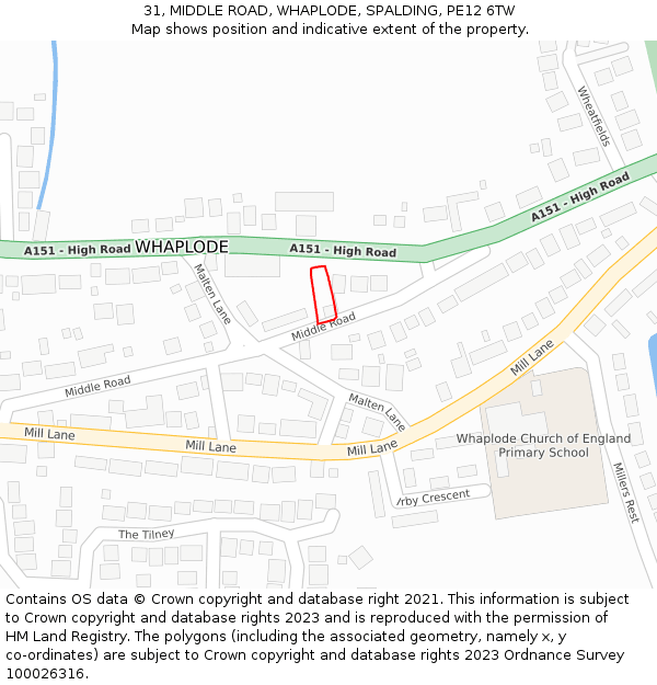 31, MIDDLE ROAD, WHAPLODE, SPALDING, PE12 6TW: Location map and indicative extent of plot