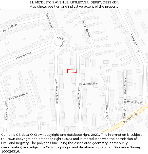 31, MIDDLETON AVENUE, LITTLEOVER, DERBY, DE23 6DN: Location map and indicative extent of plot