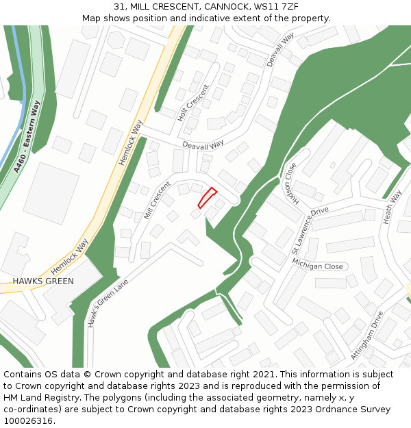 31, MILL CRESCENT, CANNOCK, WS11 7ZF: Location map and indicative extent of plot