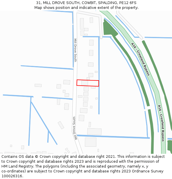31, MILL DROVE SOUTH, COWBIT, SPALDING, PE12 6FS: Location map and indicative extent of plot