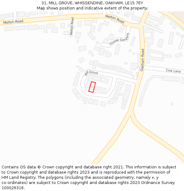 31, MILL GROVE, WHISSENDINE, OAKHAM, LE15 7EY: Location map and indicative extent of plot