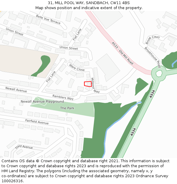 31, MILL POOL WAY, SANDBACH, CW11 4BS: Location map and indicative extent of plot