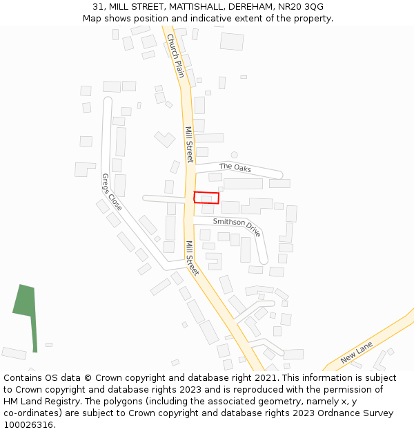 31, MILL STREET, MATTISHALL, DEREHAM, NR20 3QG: Location map and indicative extent of plot