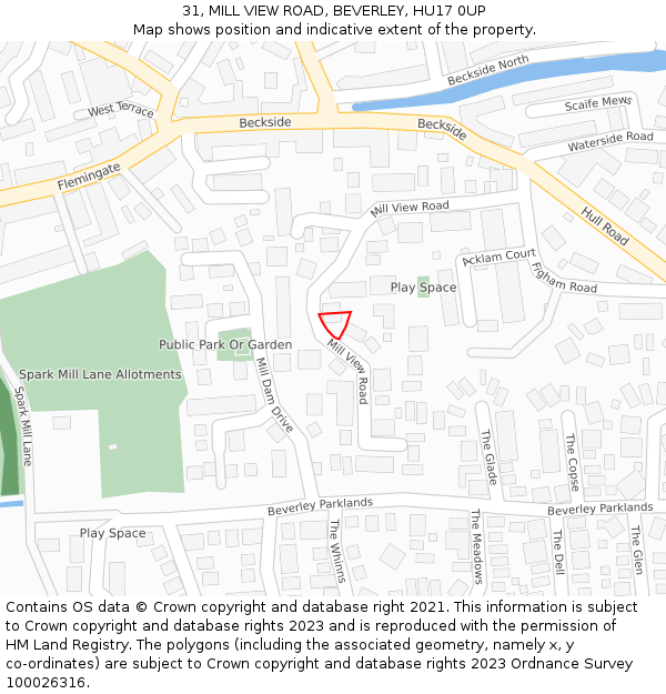 31, MILL VIEW ROAD, BEVERLEY, HU17 0UP: Location map and indicative extent of plot