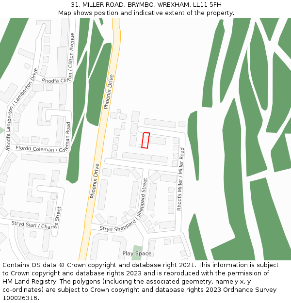 31, MILLER ROAD, BRYMBO, WREXHAM, LL11 5FH: Location map and indicative extent of plot