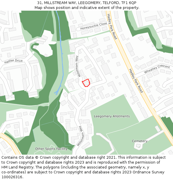 31, MILLSTREAM WAY, LEEGOMERY, TELFORD, TF1 6QP: Location map and indicative extent of plot
