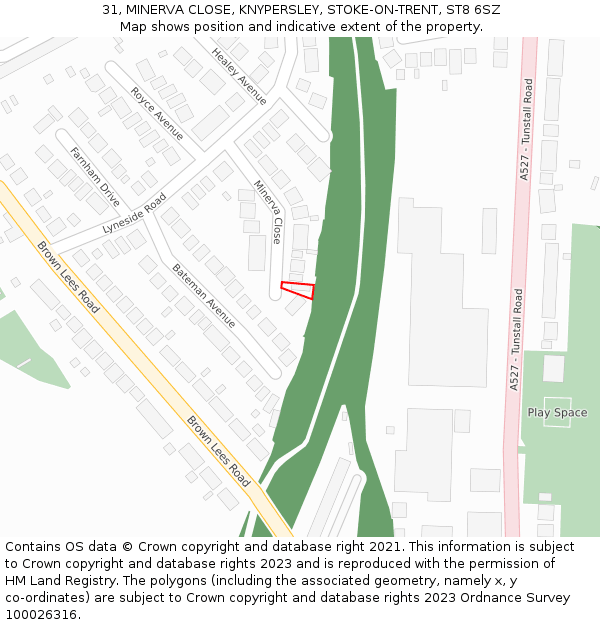 31, MINERVA CLOSE, KNYPERSLEY, STOKE-ON-TRENT, ST8 6SZ: Location map and indicative extent of plot