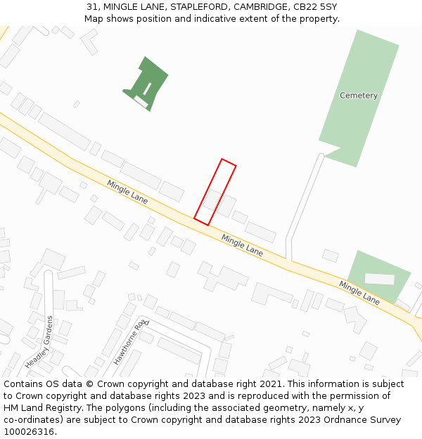 31, MINGLE LANE, STAPLEFORD, CAMBRIDGE, CB22 5SY: Location map and indicative extent of plot