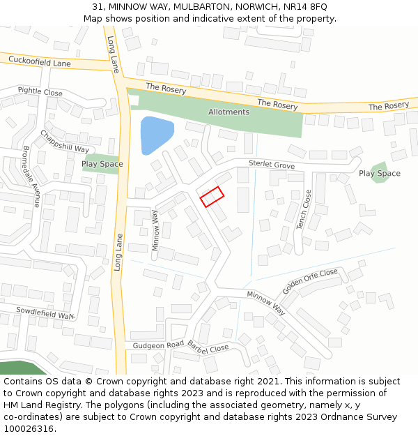 31, MINNOW WAY, MULBARTON, NORWICH, NR14 8FQ: Location map and indicative extent of plot