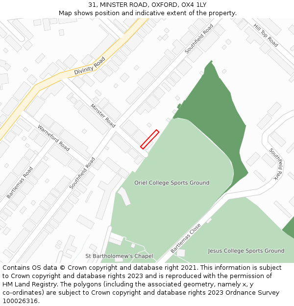 31, MINSTER ROAD, OXFORD, OX4 1LY: Location map and indicative extent of plot