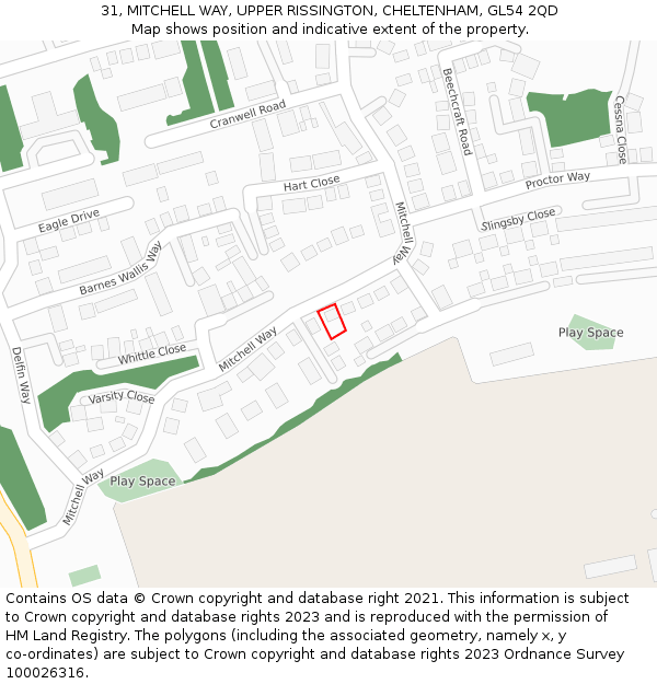 31, MITCHELL WAY, UPPER RISSINGTON, CHELTENHAM, GL54 2QD: Location map and indicative extent of plot
