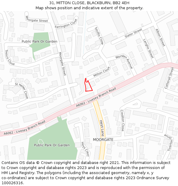 31, MITTON CLOSE, BLACKBURN, BB2 4EH: Location map and indicative extent of plot