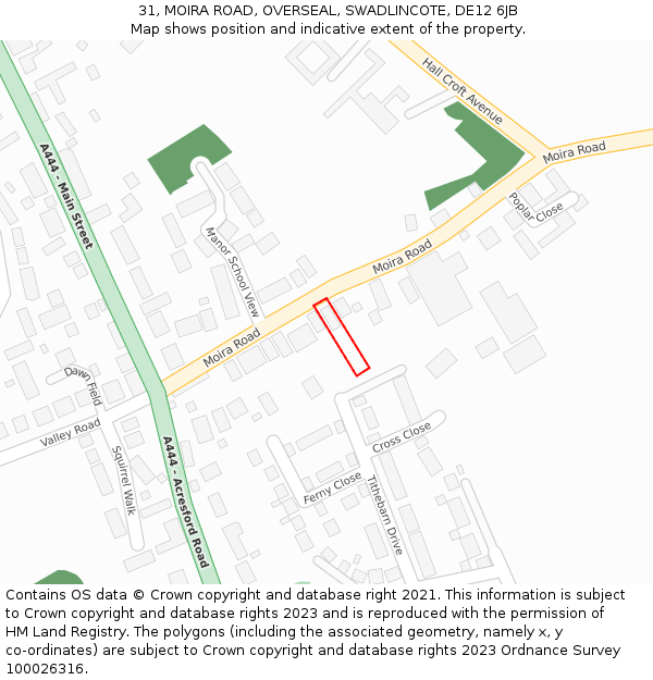 31, MOIRA ROAD, OVERSEAL, SWADLINCOTE, DE12 6JB: Location map and indicative extent of plot