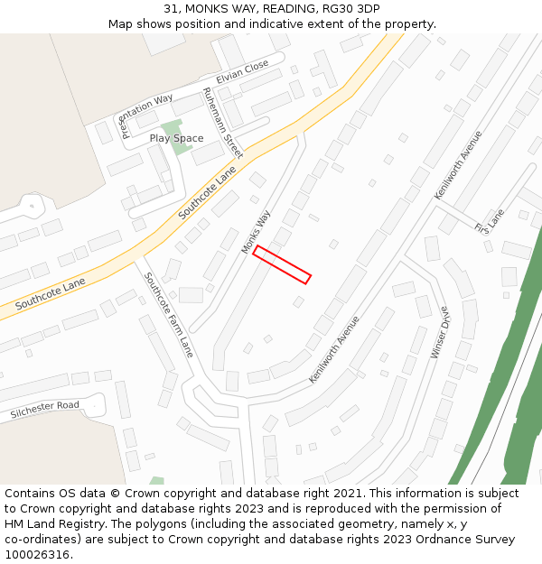 31, MONKS WAY, READING, RG30 3DP: Location map and indicative extent of plot