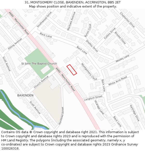 31, MONTGOMERY CLOSE, BAXENDEN, ACCRINGTON, BB5 2ET: Location map and indicative extent of plot