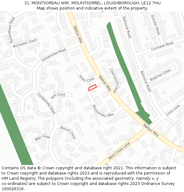 31, MONTSOREAU WAY, MOUNTSORREL, LOUGHBOROUGH, LE12 7HU: Location map and indicative extent of plot