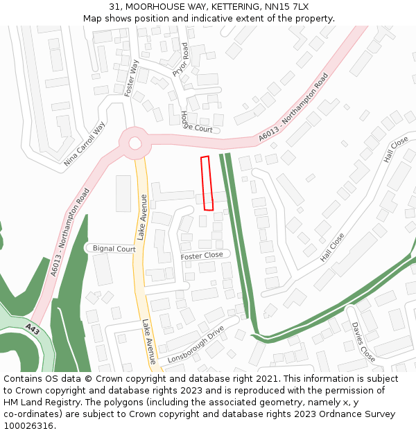 31, MOORHOUSE WAY, KETTERING, NN15 7LX: Location map and indicative extent of plot