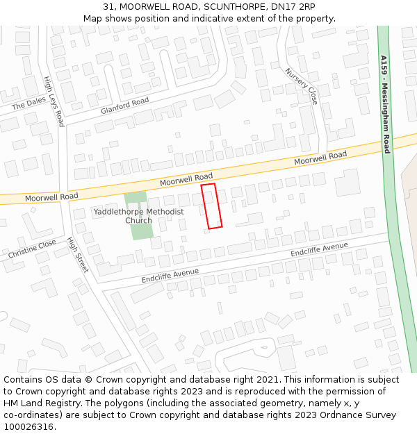 31, MOORWELL ROAD, SCUNTHORPE, DN17 2RP: Location map and indicative extent of plot