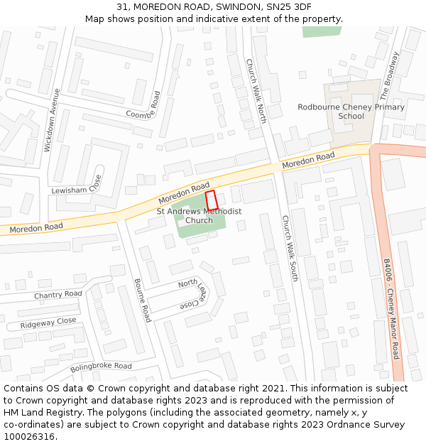 31, MOREDON ROAD, SWINDON, SN25 3DF: Location map and indicative extent of plot