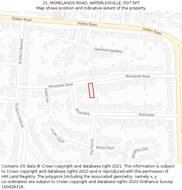 31, MORELANDS ROAD, WATERLOOVILLE, PO7 5PT: Location map and indicative extent of plot