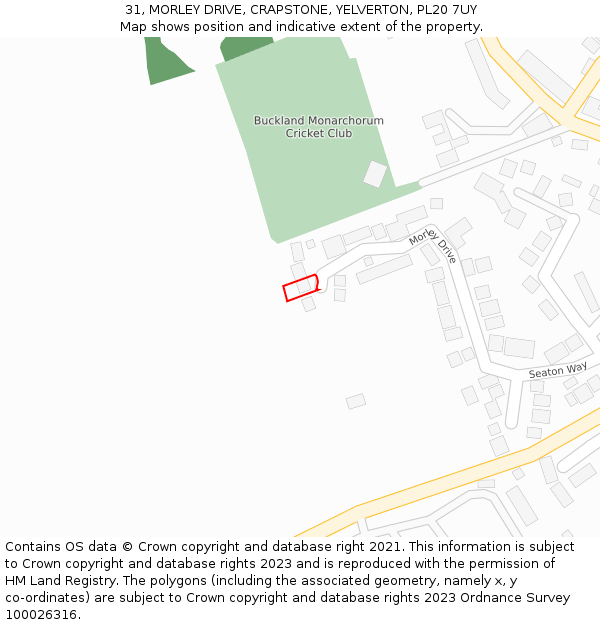 31, MORLEY DRIVE, CRAPSTONE, YELVERTON, PL20 7UY: Location map and indicative extent of plot