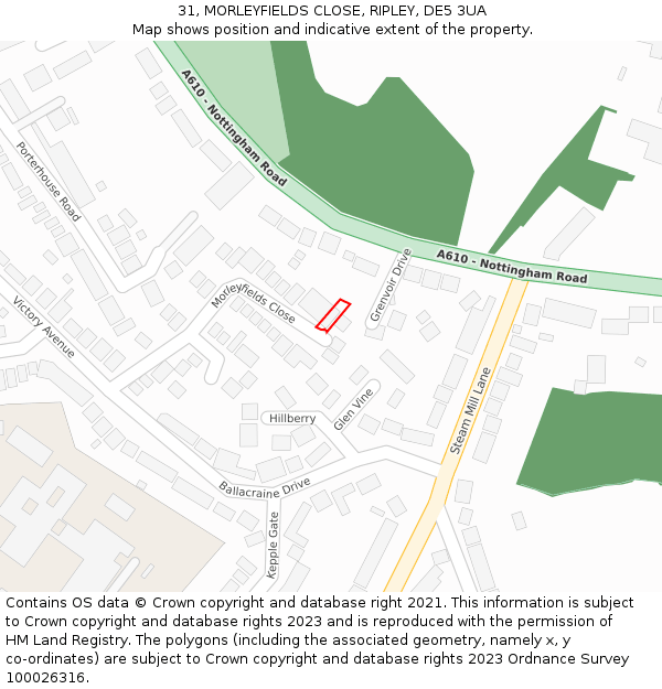 31, MORLEYFIELDS CLOSE, RIPLEY, DE5 3UA: Location map and indicative extent of plot