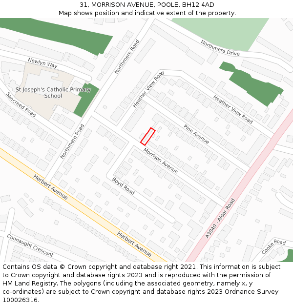 31, MORRISON AVENUE, POOLE, BH12 4AD: Location map and indicative extent of plot