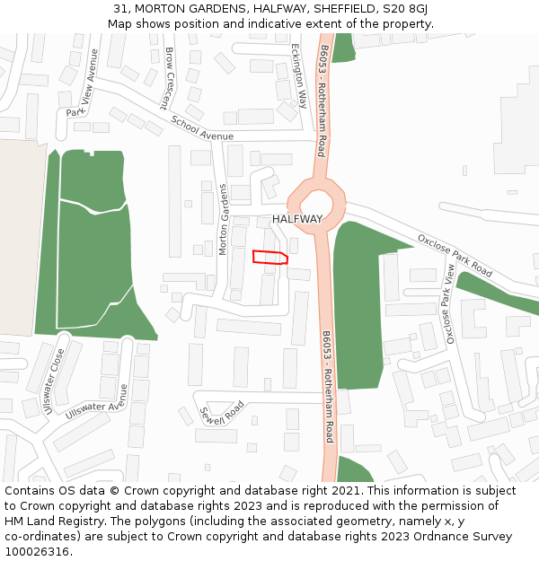 31, MORTON GARDENS, HALFWAY, SHEFFIELD, S20 8GJ: Location map and indicative extent of plot