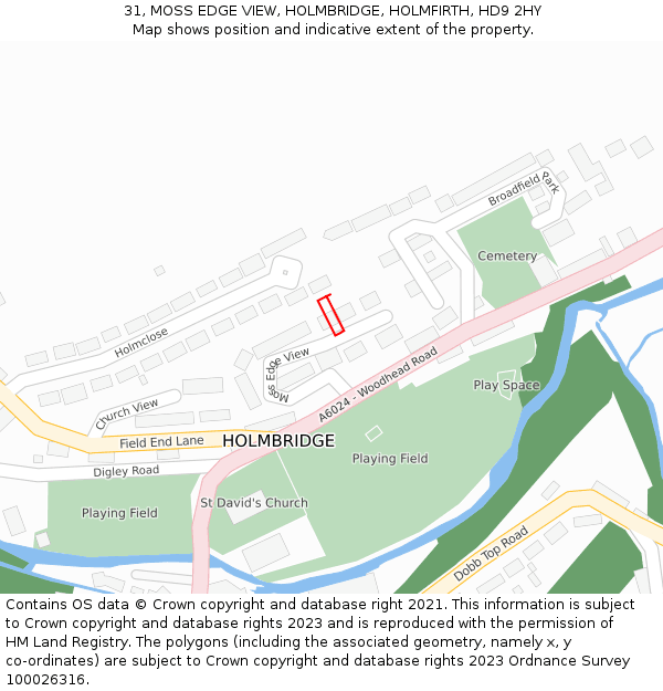 31, MOSS EDGE VIEW, HOLMBRIDGE, HOLMFIRTH, HD9 2HY: Location map and indicative extent of plot