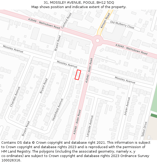 31, MOSSLEY AVENUE, POOLE, BH12 5DQ: Location map and indicative extent of plot