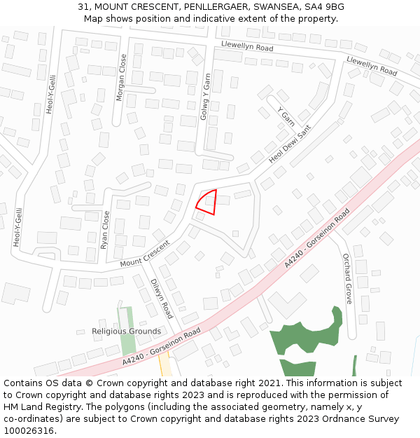 31, MOUNT CRESCENT, PENLLERGAER, SWANSEA, SA4 9BG: Location map and indicative extent of plot