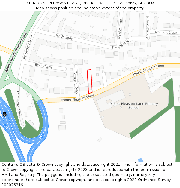 31, MOUNT PLEASANT LANE, BRICKET WOOD, ST ALBANS, AL2 3UX: Location map and indicative extent of plot